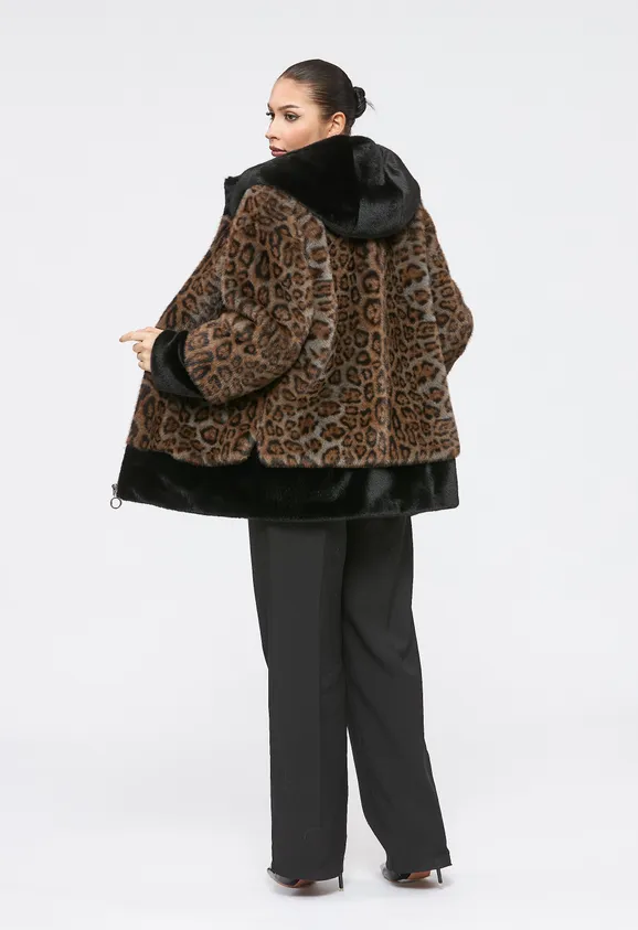 Фото Шуба из эко норки леопард с капюшоном - 5