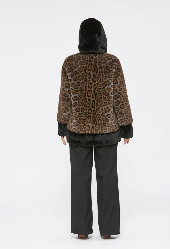 Фото Шуба из эко норки леопард с капюшоном - 7