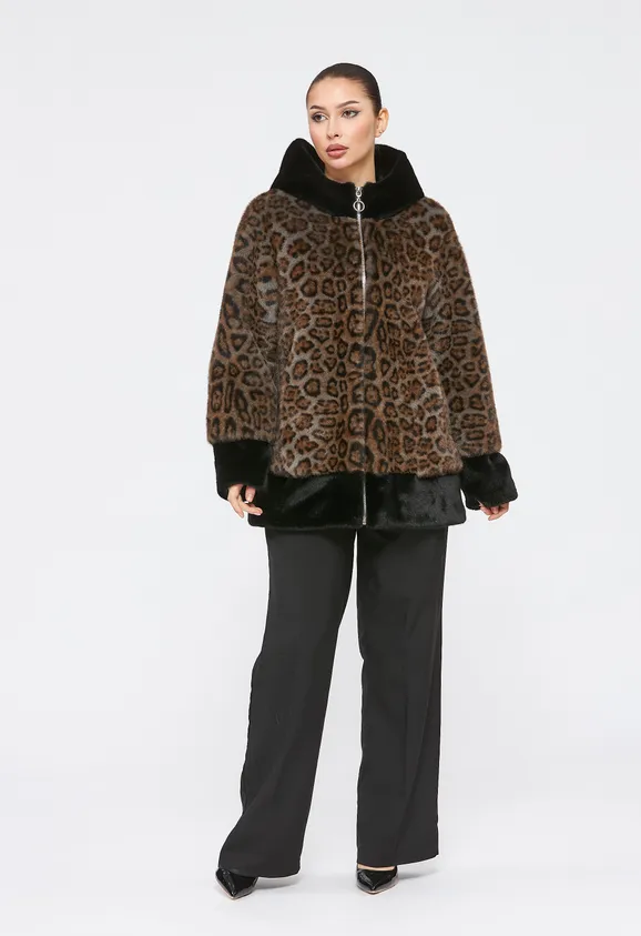 Фото Шуба из эко норки леопард с капюшоном - 1