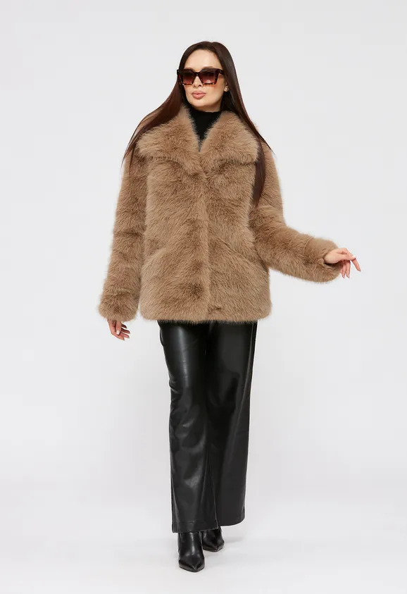 Фото Шуба из эко песца капучино с воротником - 7