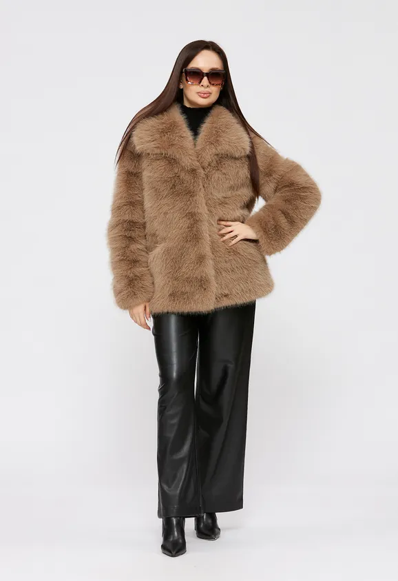 Фото Шуба из эко песца капучино с воротником - 3