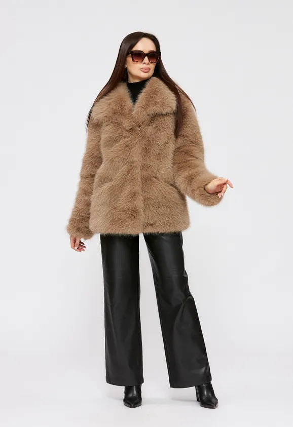 Фото Шуба из эко песца капучино с воротником - 2