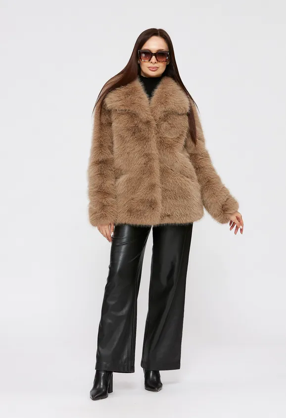 Фото Шуба из эко песца капучино с воротником - 5