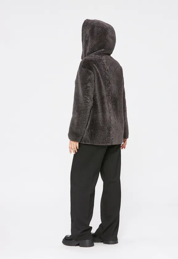 Фото Шуба из натурального астрагана мокко с капюшоном - 8