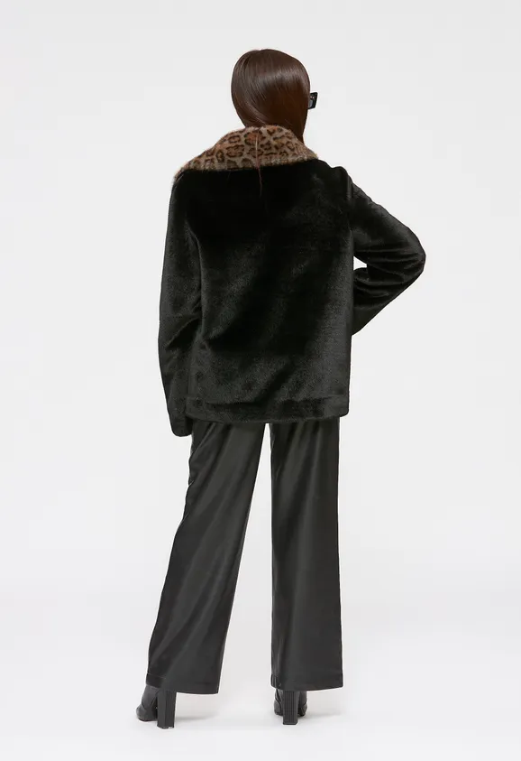 Фото Шуба-косуха из эко норки черная с леопардом - 7