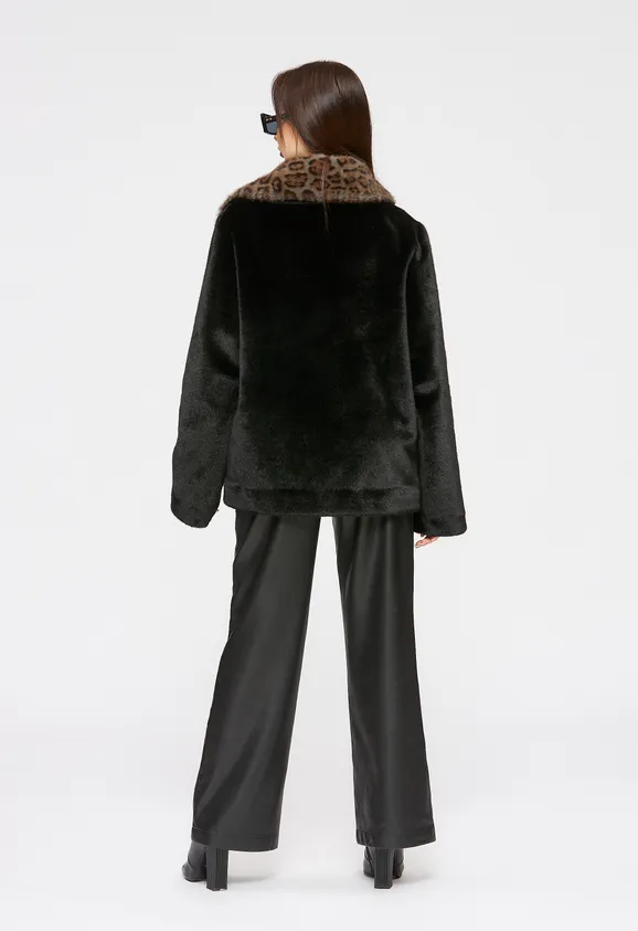 Фото Шуба-косуха из эко норки черная с леопардом - 6