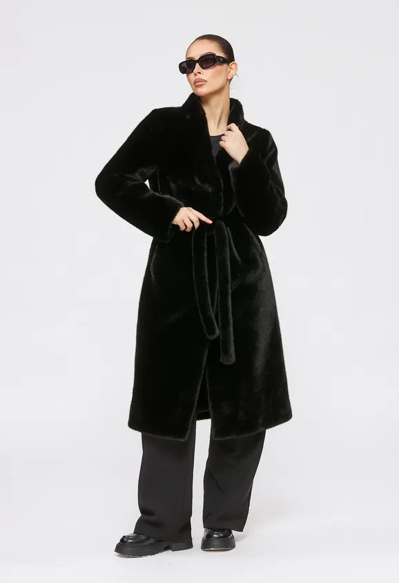 Фото Шуба из эко норки черная с воротником стойка - 5