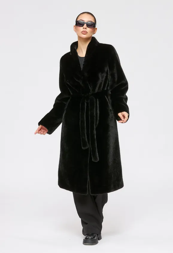 Фото Шуба из эко норки черная с воротником стойка - 10