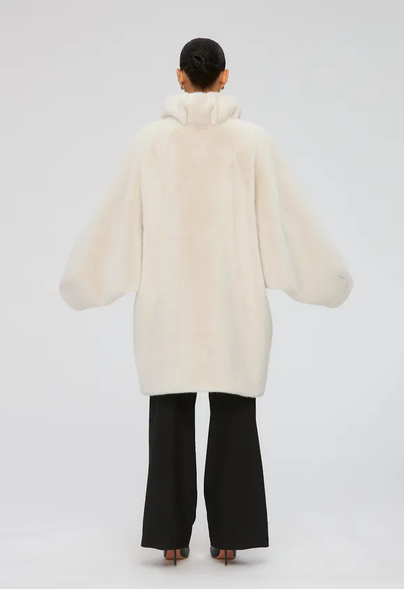 Фото Шуба из эко норки жемчуг с воротником стойка - 7