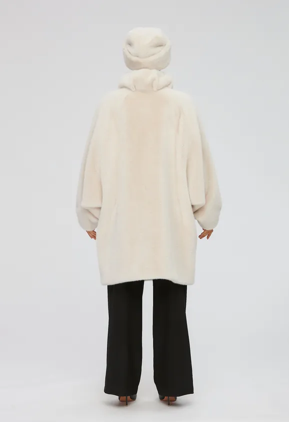 Фото Шуба из эко норки жемчуг с воротником стойка - 8