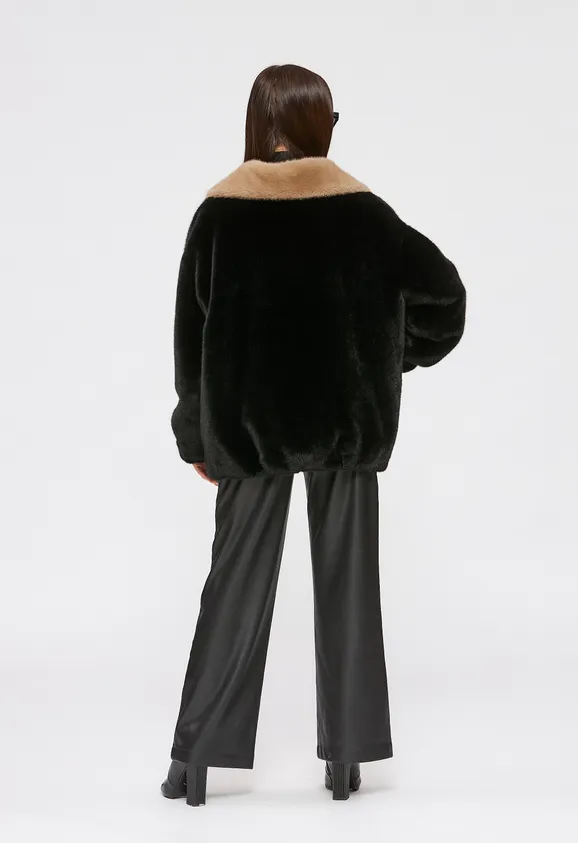 Фото Шуба из эко норки черная с английским воротником - 7