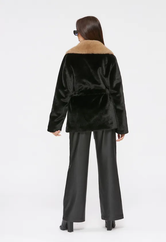 Фото Шуба из эко норки черная с английским воротником - 9
