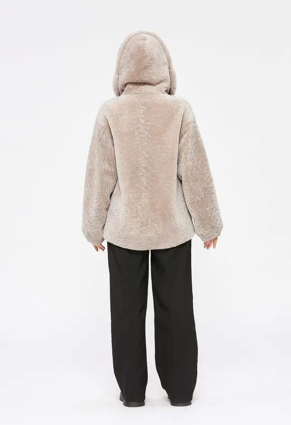 Фото Шуба из натурального астрагана жемчуг с капюшоном - 6