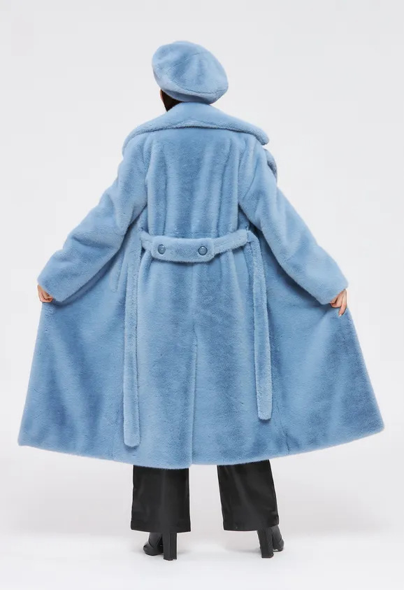 Фото Шуба из эко норки голубая с английским воротником - 3