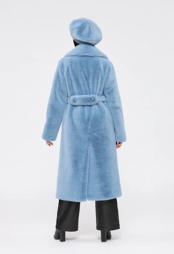 Фото Шуба из эко норки голубая с английским воротником - 10