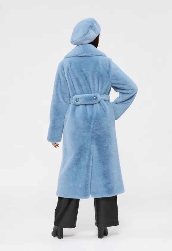 Фото Шуба из эко норки голубая с английским воротником - 6