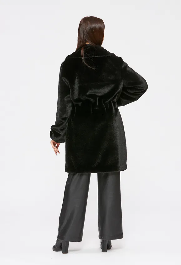Фото Шуба из эко норки черная с английским воротником - 9