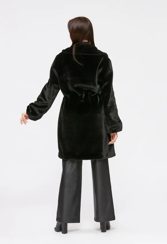 Фото Шуба из эко норки черная с английским воротником - 6
