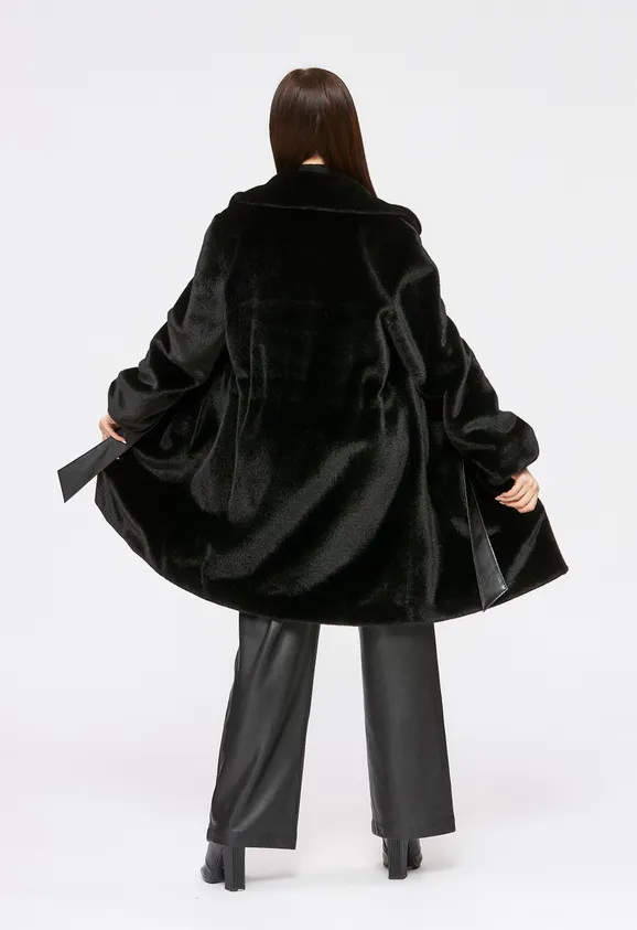 Фото Шуба из эко норки черная с английским воротником - 8