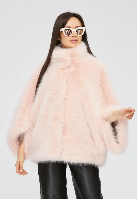 Фото Шуба из эко песца пудра с воротником стойка - 9