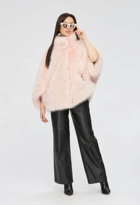 Фото Шуба из эко песца пудра с воротником стойка - 3