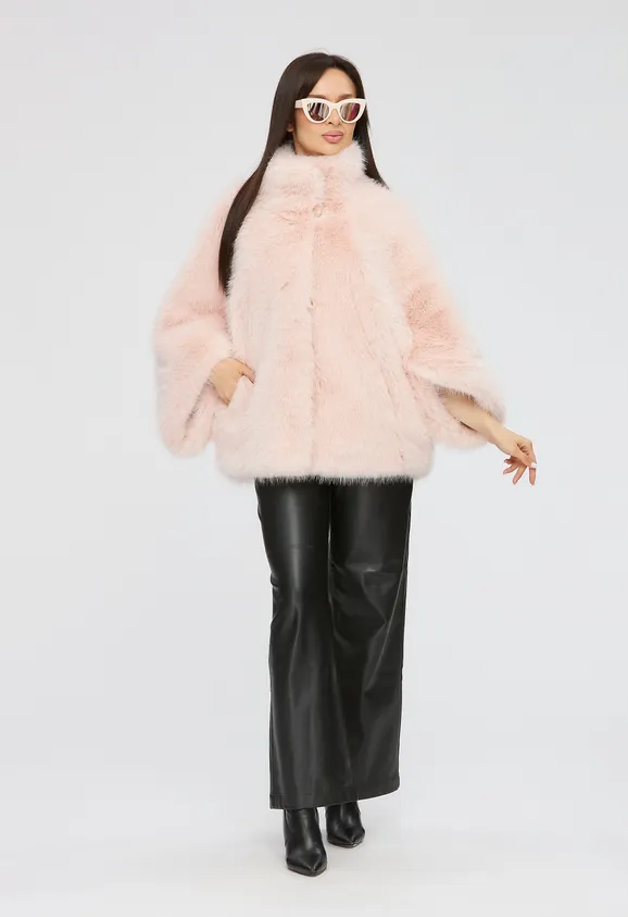 Фото Шуба из эко песца пудра с воротником стойка - 2