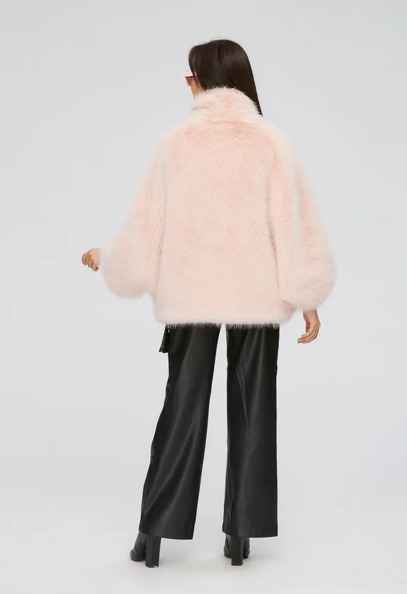 Фото Шуба из эко песца пудра с воротником стойка - 8