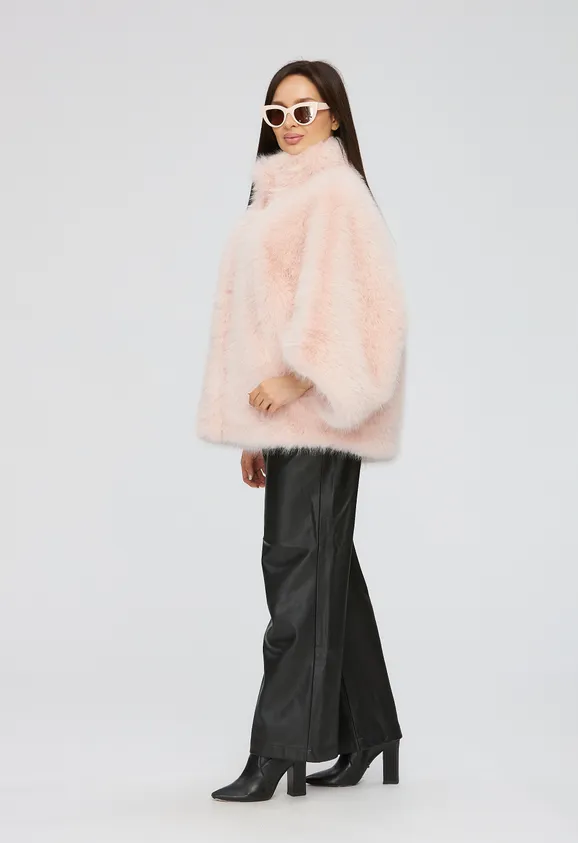 Фото Шуба из эко песца пудра с воротником стойка - 10