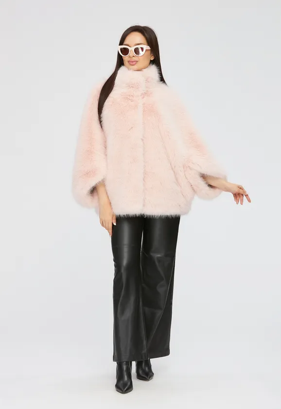 Фото Шуба из эко песца пудра с воротником стойка - 4