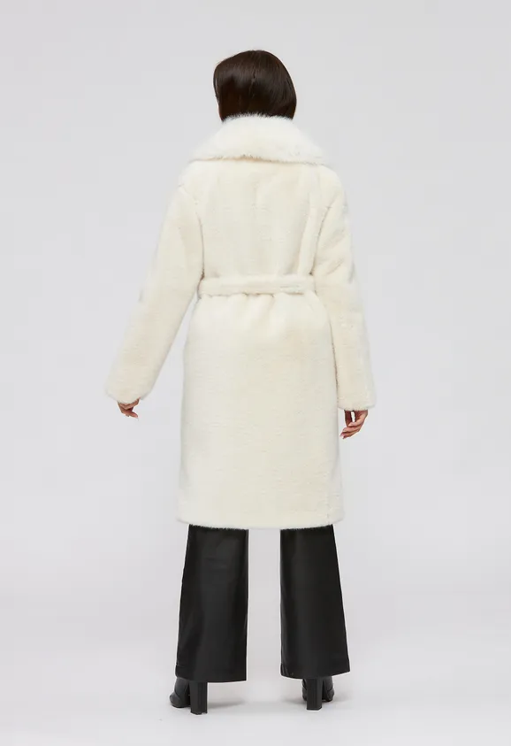 Фото Шуба из эко норки белая с английским воротником из белого эко песца - 5