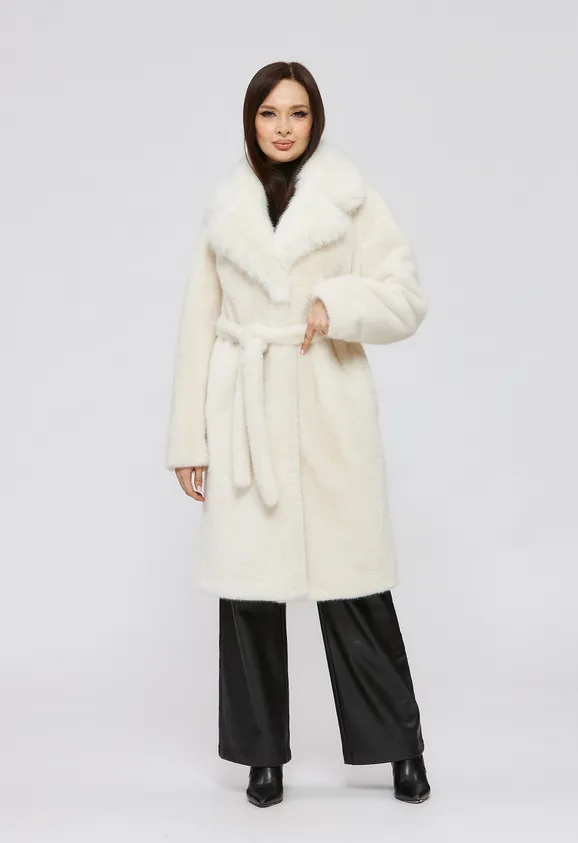 Фото Шуба из эко норки белая с английским воротником из белого эко песца - 10
