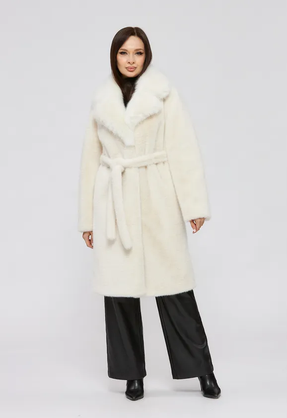 Фото Шуба из эко норки белая с английским воротником из белого эко песца - 8