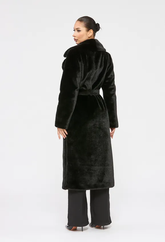 Фото Шуба из эко норки черная с английским воротником - 7