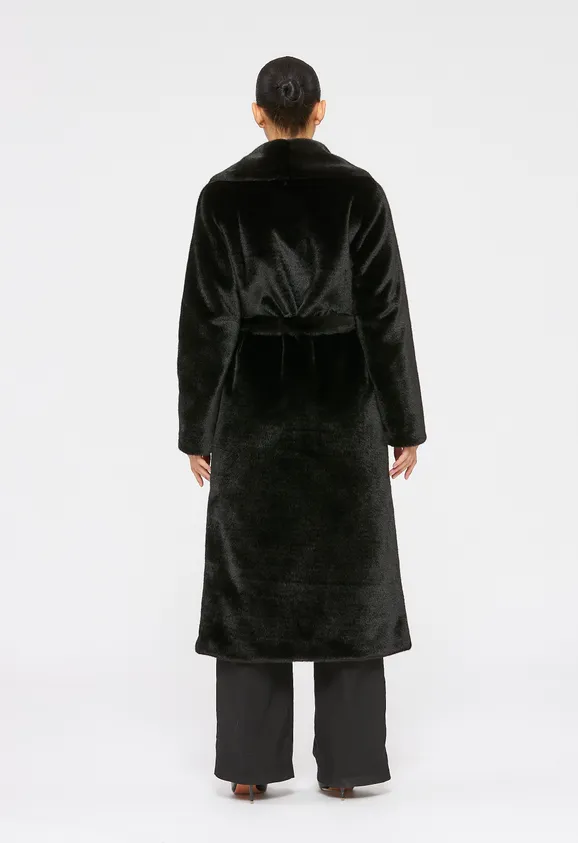 Фото Шуба из эко норки черная с английским воротником - 8