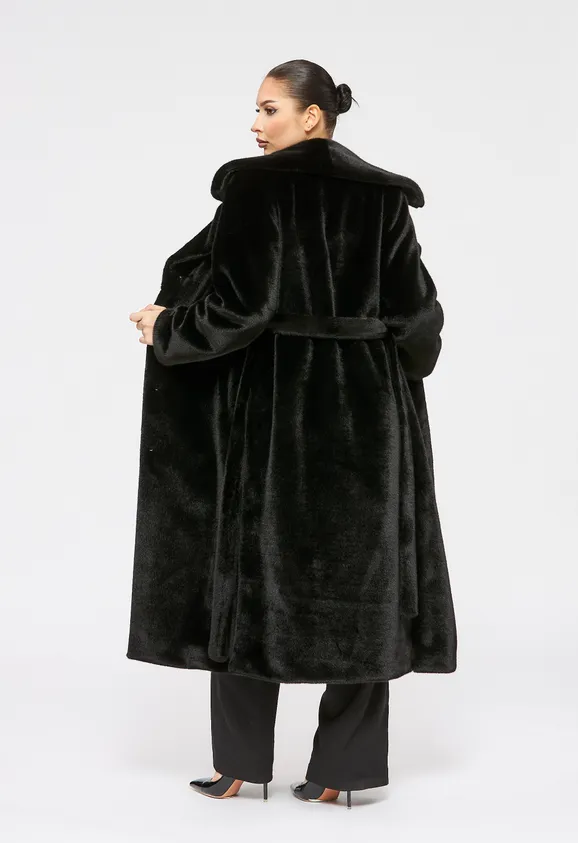 Фото Шуба из эко норки черная с английским воротником - 6