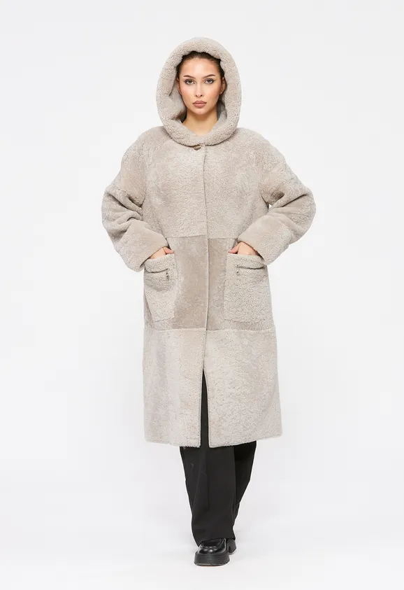 Фото Шуба из натурального астрагана керли жемчуг с воротником - 4