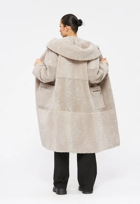 Фото Шуба из натурального астрагана керли жемчуг с воротником - 8