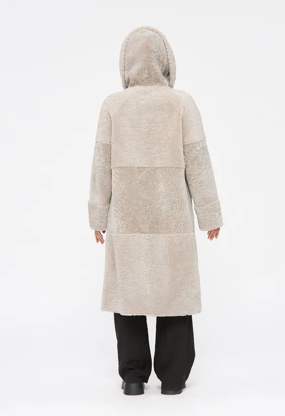 Фото Шуба из натурального астрагана керли жемчуг с воротником - 7