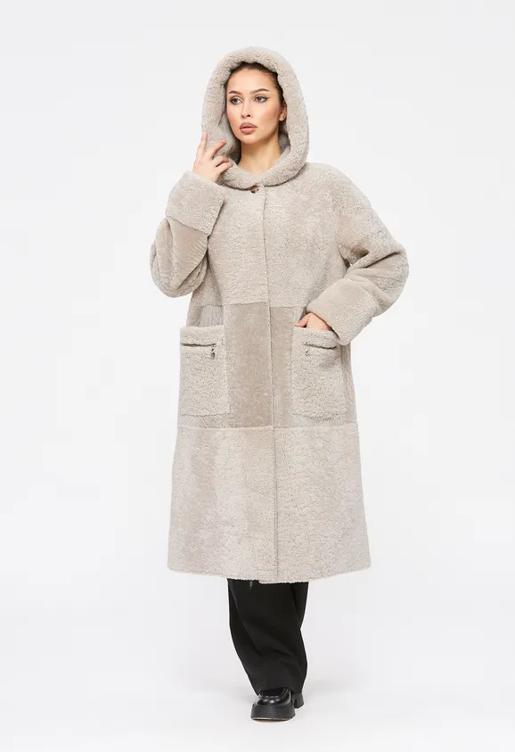 Фото Шуба из натурального астрагана керли жемчуг с воротником - 3