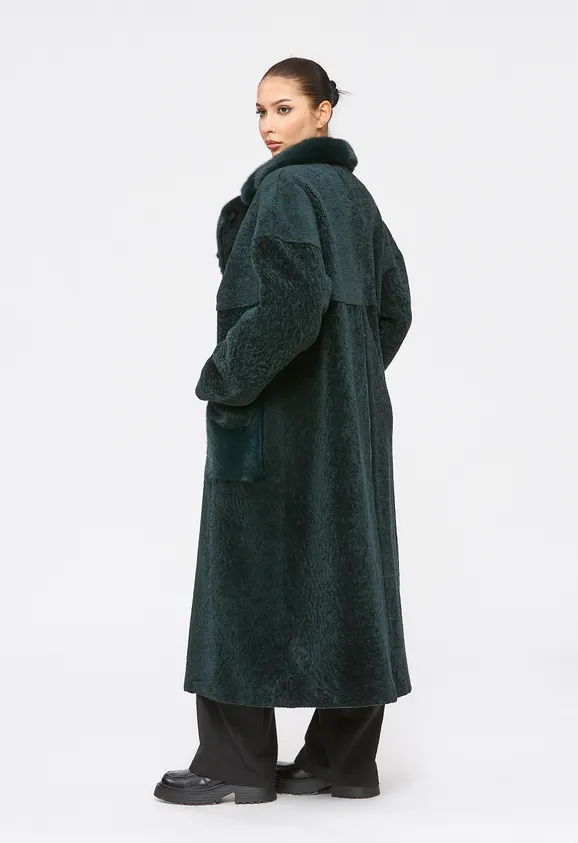 Фото Шуба из натурального астрагана изумруд с английским воротником из натуральной норки - 3