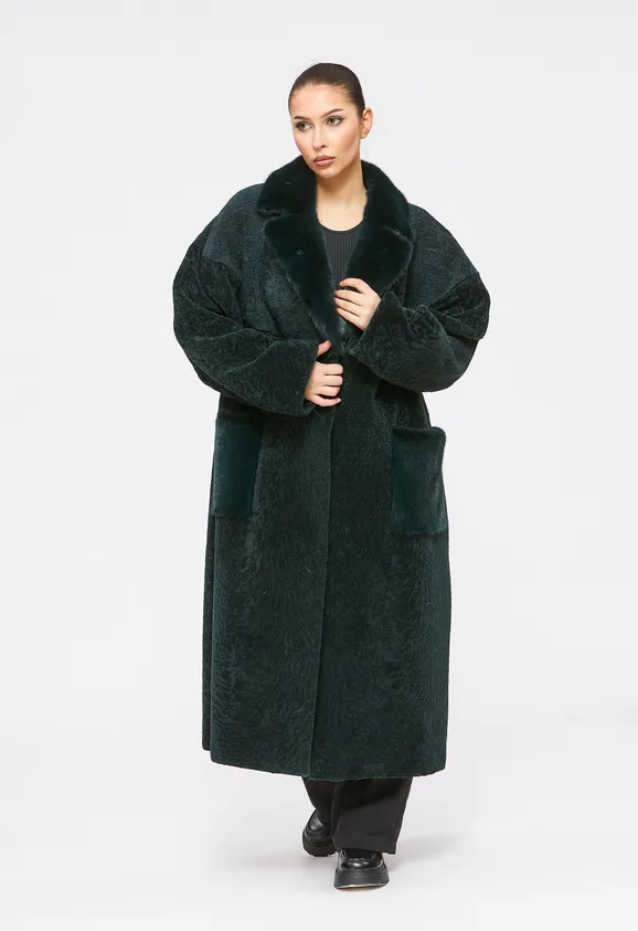 Фото Шуба из натурального астрагана изумруд с английским воротником из натуральной норки - 6