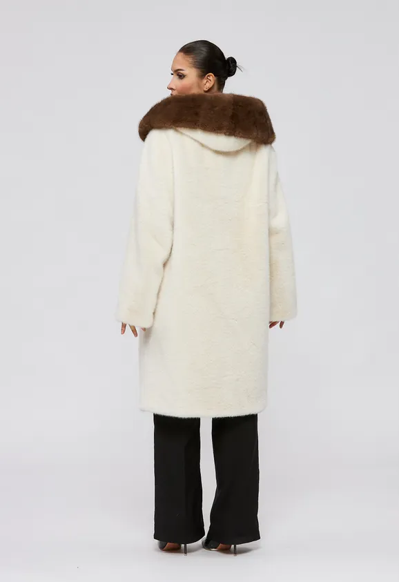 Фото Шуба из эко норки белая с капюшоном - 7
