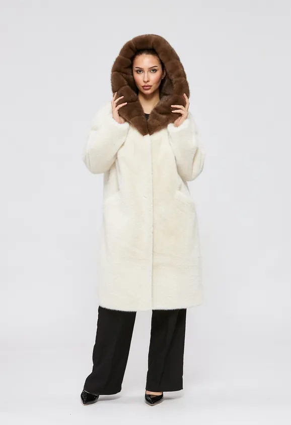 Фото Шуба из эко норки белая с капюшоном - 4