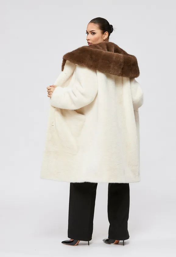 Фото Шуба из эко норки белая с капюшоном - 8
