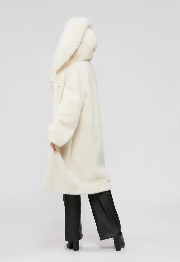 Фото Шуба из эко норки белая с капюшоном из эко песца - 9