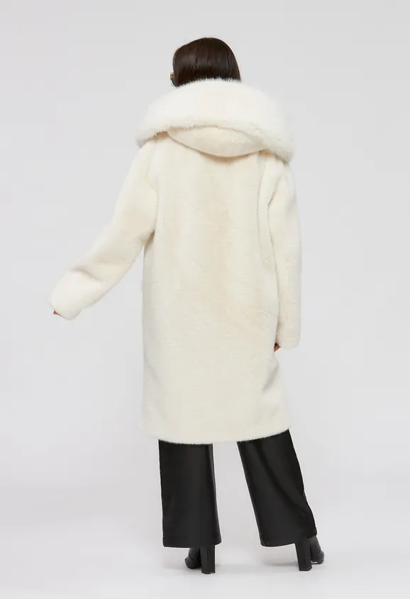 Фото Шуба из эко норки белая с капюшоном из эко песца - 8