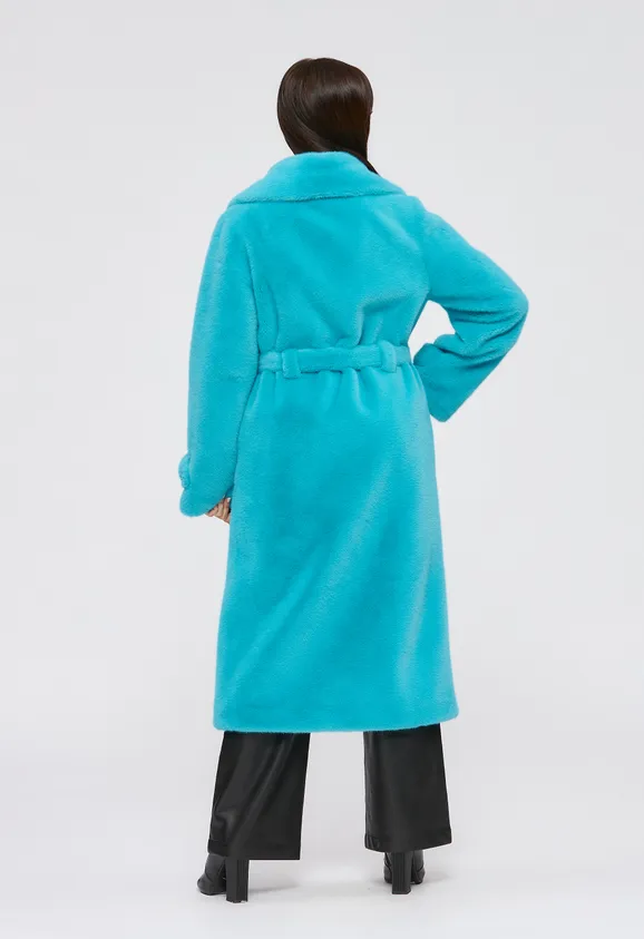 Фото Шуба из эко норки аквамарин с английским воротником - 6