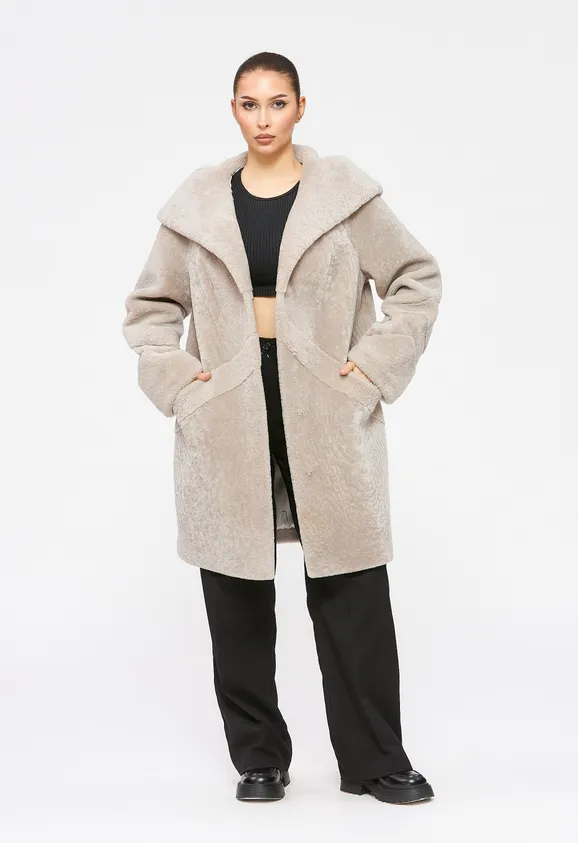 Фото Шуба из натурального астрагана керли жемчуг с капюшоном - 9