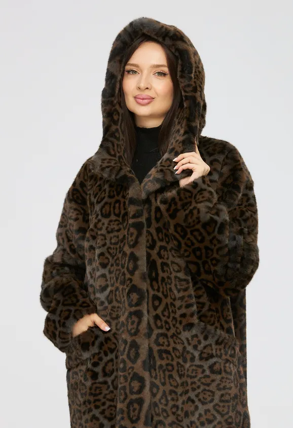 Фото Шуба из эко норки леопард с капюшоном - 8