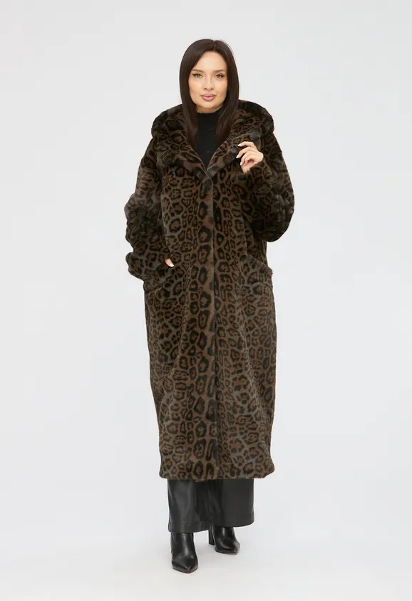 Фото Шуба из эко норки леопард с капюшоном - 2